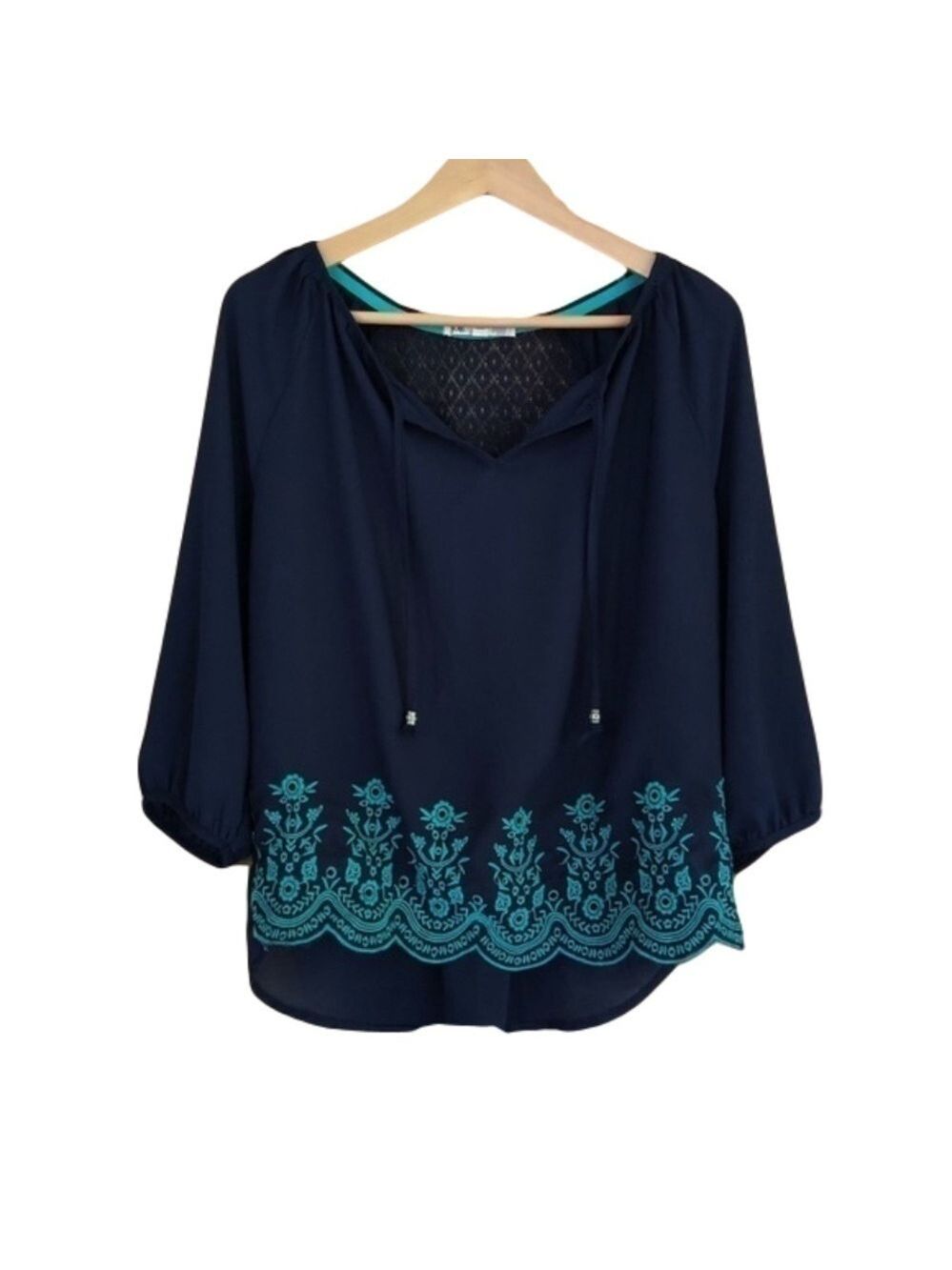 𝅺Jolt Flowy Boho Embroidered High Low Peasant Blouse Size M